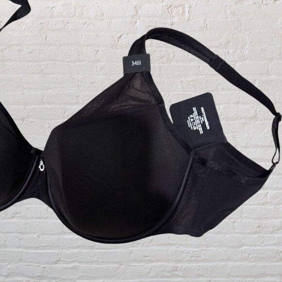 CURVY COUTURE Sheer Mesh T-Shirt Bra 1310 Deep Plunge Full Coverage Plus 34H - Picture 2 of 3